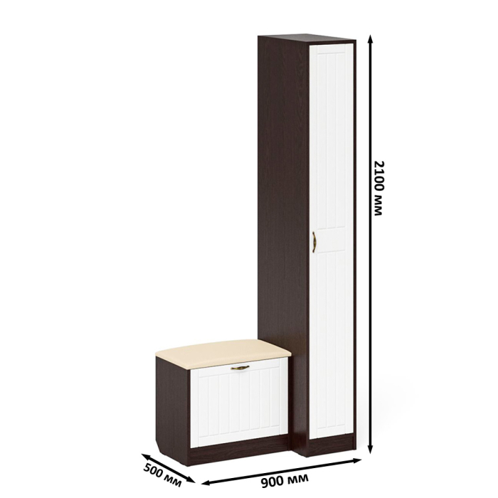 Прихожие, Пенал П-6-500 с обувницей с мягким сиденьем фрезеровка прованс