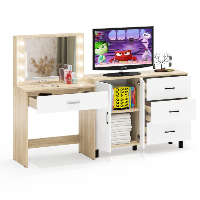 С зеркалом, Столик туалетный с подсветкой СТ-4 и комод-тумба с ящиками 123-1204