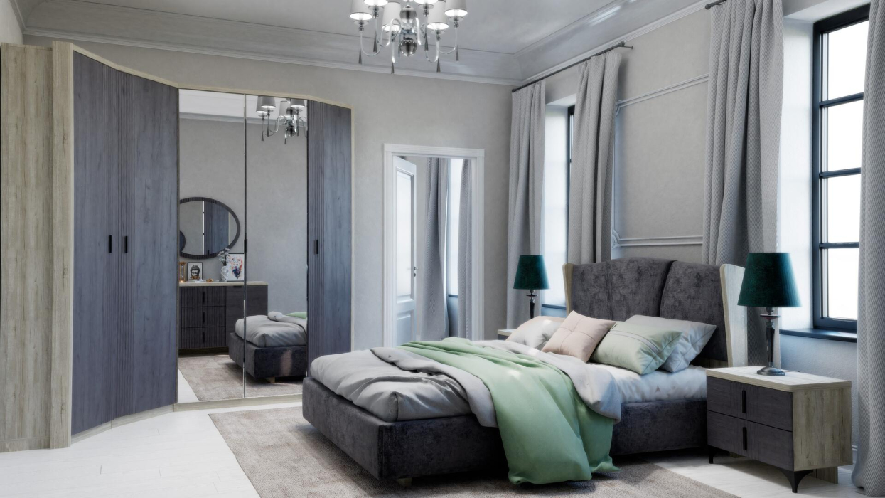 Для одежды, Шкаф угловой Шер ШК-2321, дуб серый/айронвуд серебро