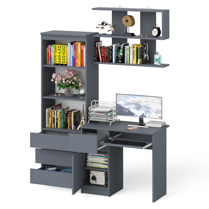 Прямые компьютерные столы, Рабочее место из стола компьютерного МС-1 левый со стеллажоми и настенной полкой Мори