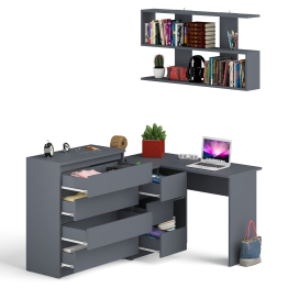 Стол компьютерный Мори МС-16 с тремя ящиками слева с книжной полкой на 1200 и комод на 4-ре ящика