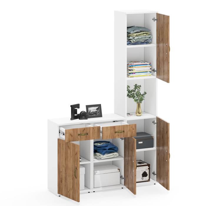 Домашние кабинеты, Две тумбы с ящиком и дверкой и пенал для рабочего кабинета Лидер-8