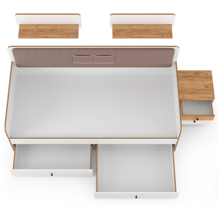 Для девочек, Кровать с ящиками с двумя открытыми полками Вуди и тумба