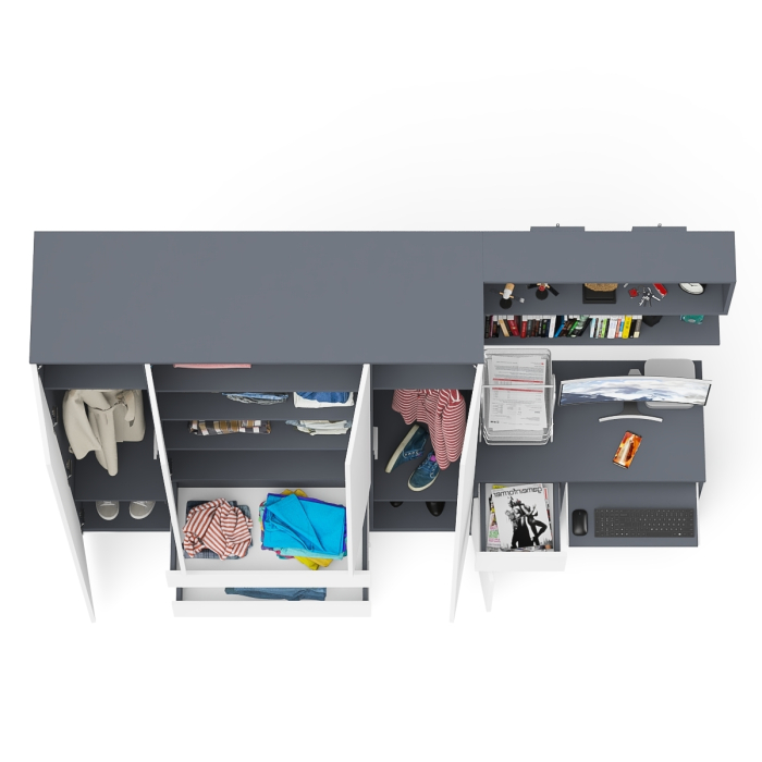 Домашние кабинеты, Четырёх-дверный шкаф-комод Мори МШ1600.1 с компьютерным столом МС-1 тумба слева и верхней полкой