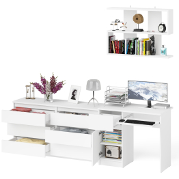 Компьютерный стол МС-1 левый с широким комодом МК1380-6 и полкой Мори 900