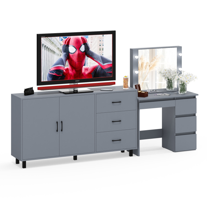 С зеркалом, Косметический столик Сура с зеркалом и подсветкой и с тумбой-комодом 123-1604