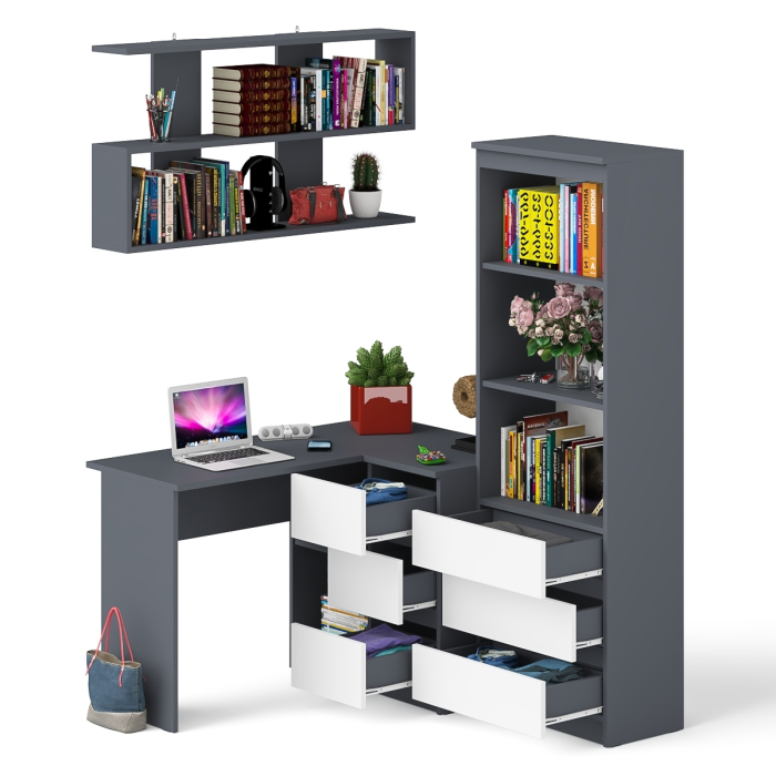 Домашние кабинеты, Рабочее место с угловым столом Мори МС-16 правым со стеллажом и полкой