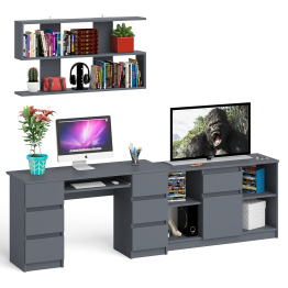 Стол письменный двухтумбовый Мори МС-2 с навесной открытой полкой и тумбой под ТВ