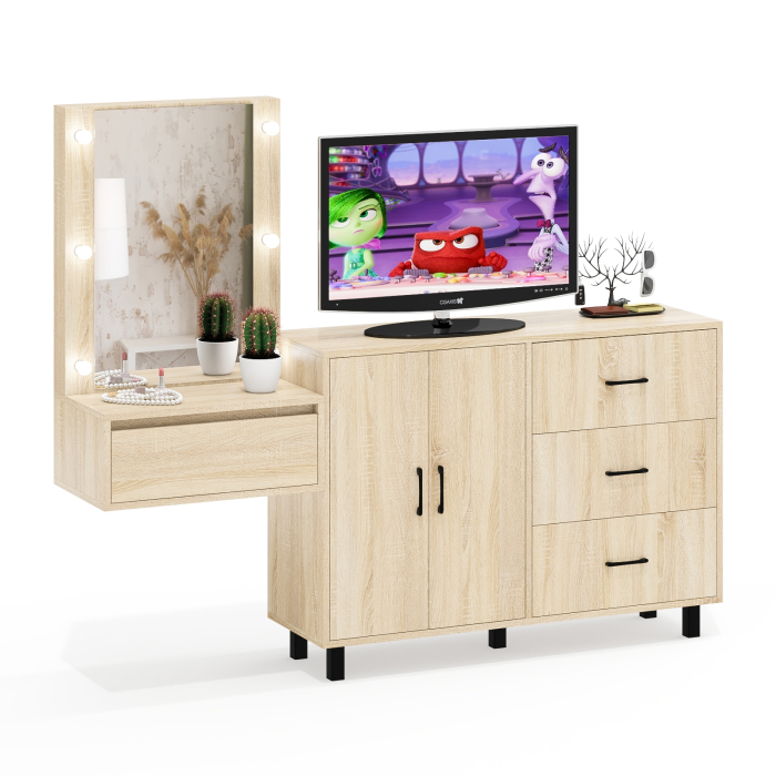 С зеркалом, Стол косметический навесной с подсветкой и тумба-комод 123-1204.