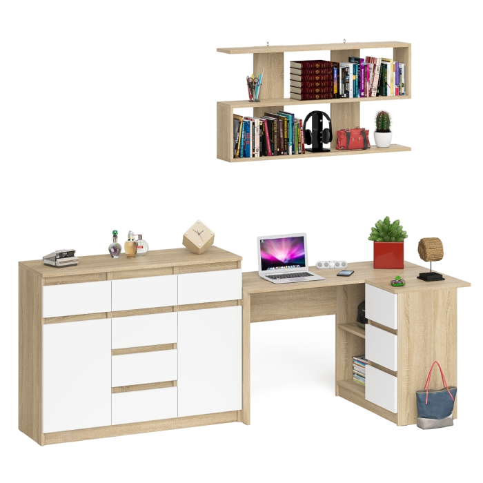 Домашние кабинеты, Угловой стол компьютерный Мори МС-16 правый с комодом МК1200.4 и открытой книжной полкой