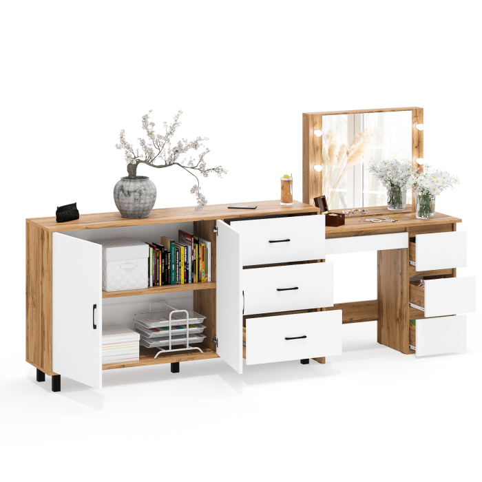 С зеркалом, Косметический столик Сура с зеркалом и подсветкой и с тумбой-комодом 123-1604