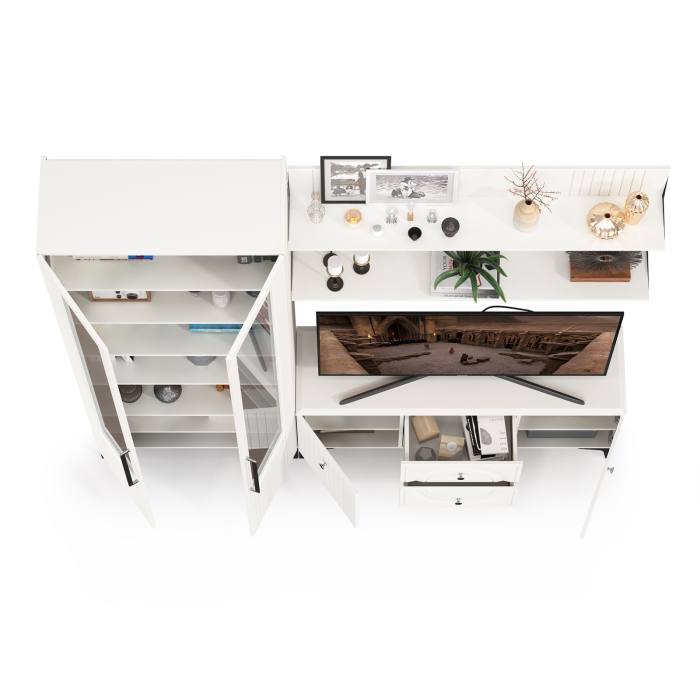 Стенки для гостиной, Сервант со стеклом и ТВ-тумба с двумя верхними полками Валенсия № 59