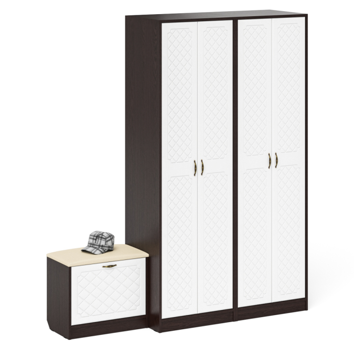 Прихожие, Два шкафа с дверками и обувница с сиденьем П-6 № 07 МДФ фрезеровка ромб