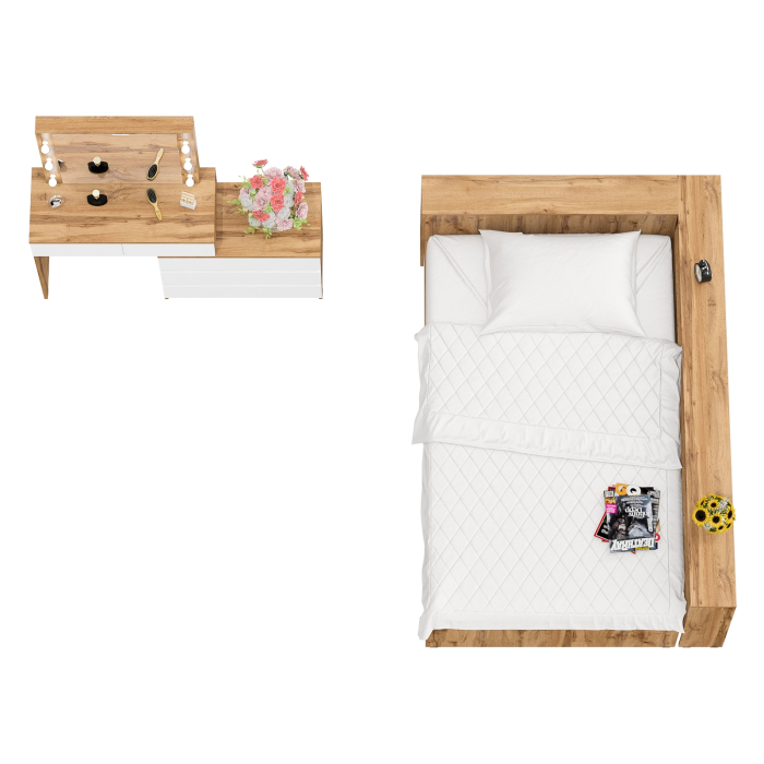 Спальные гарнитуры, Туалетный столик для спальни с подсветкой 110 и Ксения кровать 1200 с ящиками и прикроватный блок