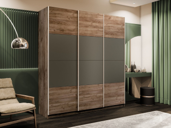 Шкаф-купе Эста 3-х дверный ДСП/Стекла хаки/Доводчик 270х66х240