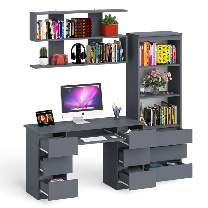 Домашние кабинеты, Рабочее место Мори из стола двухтумбового МС-2 с навесной полкой и стеллажом