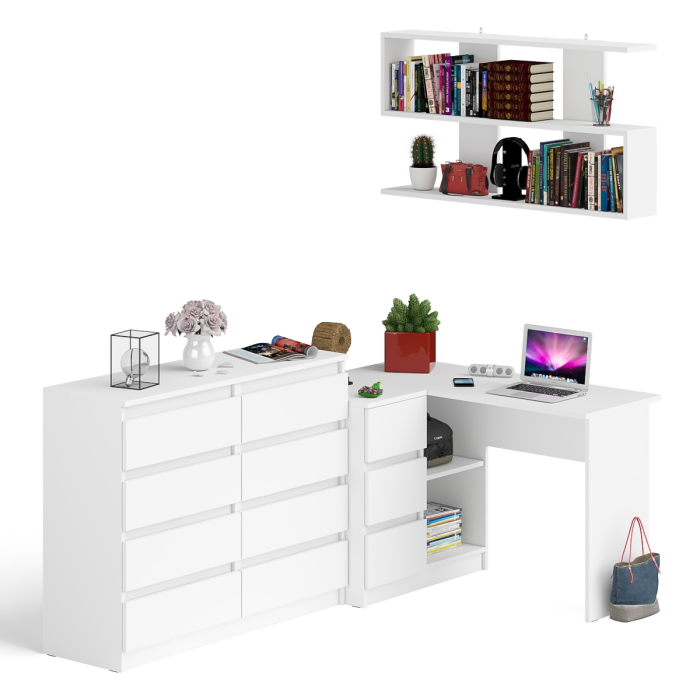 Домашние кабинеты, Книжная полка Мори 1200 с комодом 1200.8 и компьютерным столом МС-16 левым