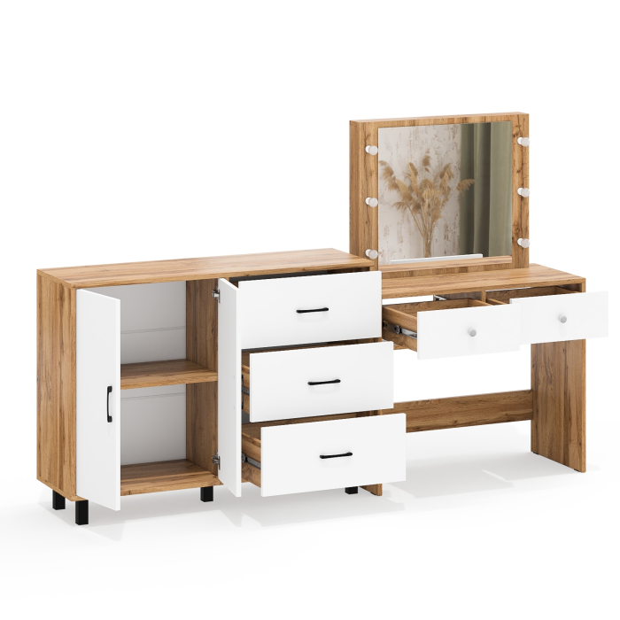 С зеркалом, Комод 123-1204 и косметический столик с подсветкой СТ-5