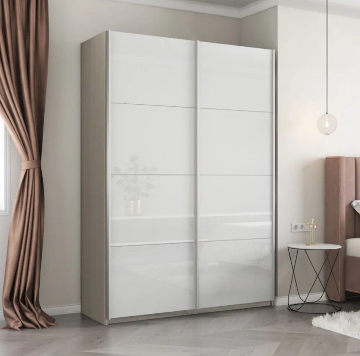 Шкафы-купе 2-х дверные, Шкаф-купе Прайм 2-х дверный Стекла белые/Доводчики 140х57х230