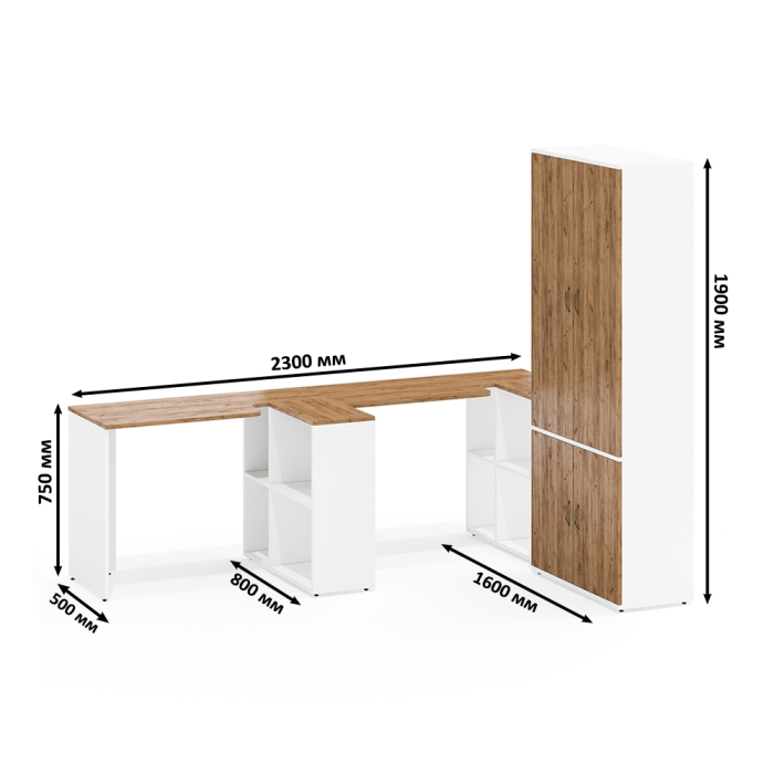 Домашние кабинеты, Шкаф для хранения Лидер-8 и два стола с нишей