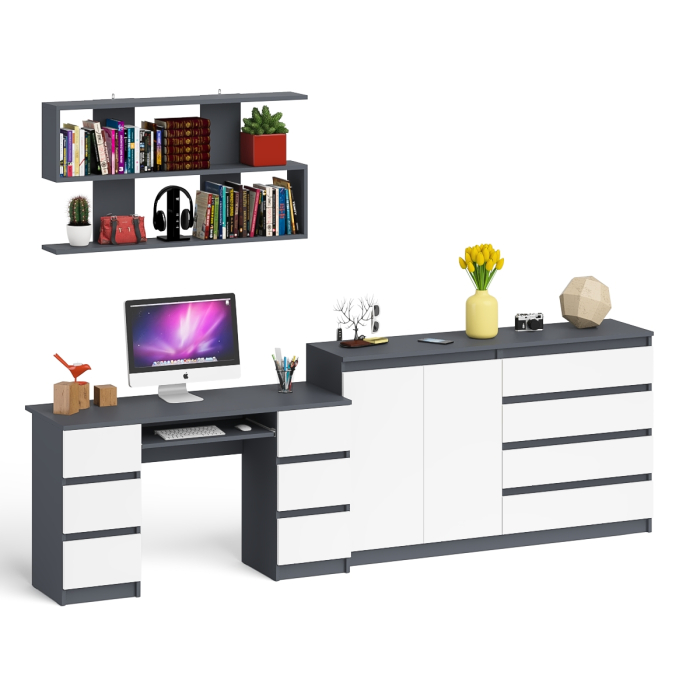 Домашние кабинеты, Стол для работы Мори МС-2 с книжной полкой на 1200 и комодом-тумбой МК1600.1