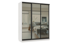 Шкафы-купе 3-х дверные, Шкаф-купе Премьер 24 (11ЗГ;11ЗГ;11ЗГ) фасады зеркало графит/трёхдверный/Профиль чёрный муар