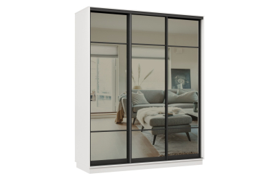 Шкаф-купе Премьер 24 (11ЗГ;11ЗГ;11ЗГ) фасады зеркало графит/трёхдверный/Профиль чёрный муар