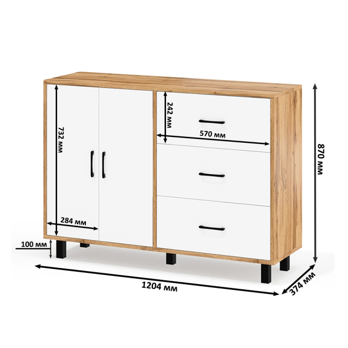 С зеркалом, Комод 123-1204 и косметический столик с подсветкой СТ-5