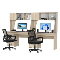 Прямые компьютерные столы, Комплект из двух рабочих столов Сигма и двух компьютерных кресел чёрных