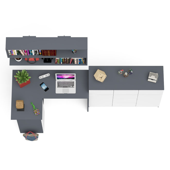 Домашние кабинеты, Стол компьютерный угловой Мори МС-16 левый с комодом МК1200.4 и навесной открытой полкой 1200