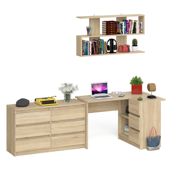 Домашние кабинеты, Стол угловой компьютерный Мори МС-16 правый с книжной полкой и комодом на шесть ящиков