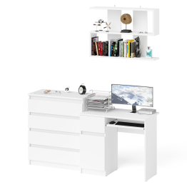 Комод четыре ящика Мори 800-4 со столом компьютерным с тумбой слева и полкой 900