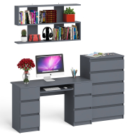 Домашние кабинеты, Стол для работы МС-2 с высоким комодом на пять ящиков и навесной полкой Мори