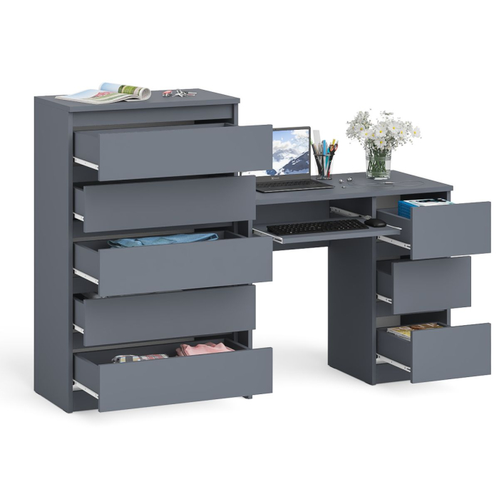 Домашние кабинеты, Высокий комод Мори на 700 5 ящиков и компьютерный стол Мори МС-6 тумба справа