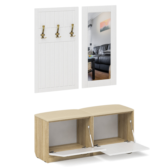 Прихожие, Две обувницы с сиденьем зеркалом и вешалкой П-6 МДФ фрезеровка прованс