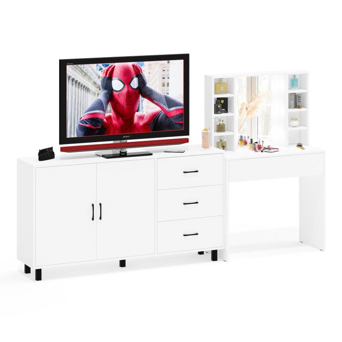 С зеркалом, Косметический cтол с подсветкой и ящиком 115 и комод 123-1604