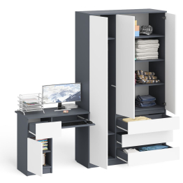 Компьютерный стол с тумбой с дверкой и ящиком левый и шкаф-комод Мори МШ1200-1