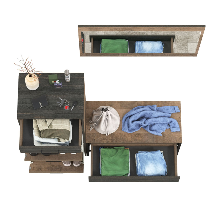 Прихожие, Тумба для обуви с ящиками и обувница с сиденьем с зеркалом Трувор