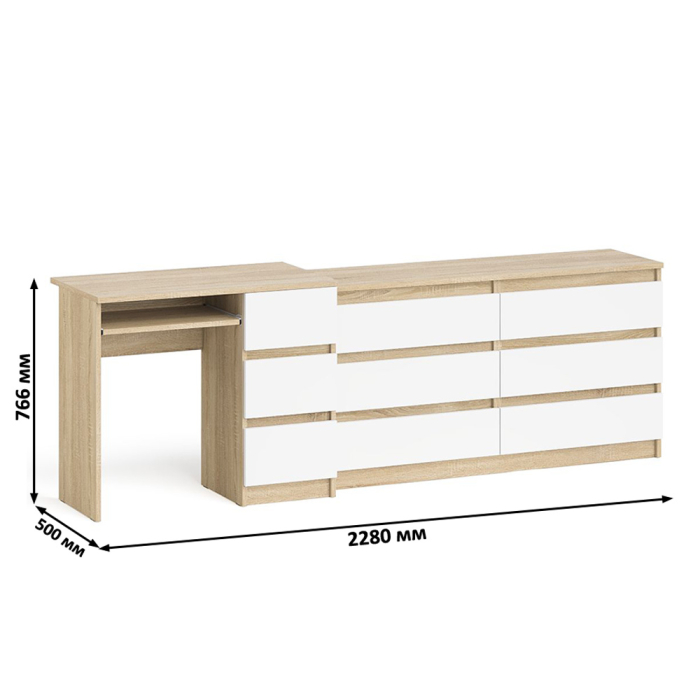 Домашние кабинеты, Комод 1380 6-ть ящиков Мори с однотумбовым столом компьютерным МС-6 правым