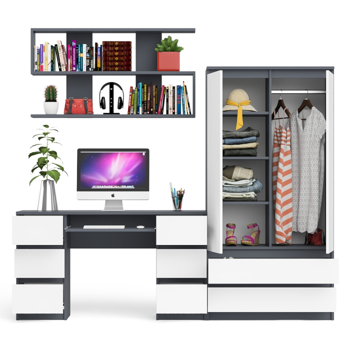 Домашние кабинеты, Шкаф-комод Мори МШ900.1 с письменным 2-х тумбовым столом МС-2 и полкой книжной