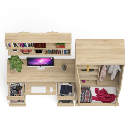 Шкаф-комод Мори МШ900.1 с письменным 2-х тумбовым столом МС-2 и полкой книжной