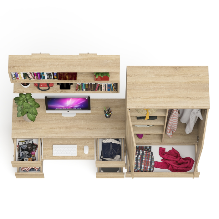 Домашние кабинеты, Шкаф-комод Мори МШ900.1 с письменным 2-х тумбовым столом МС-2 и полкой книжной