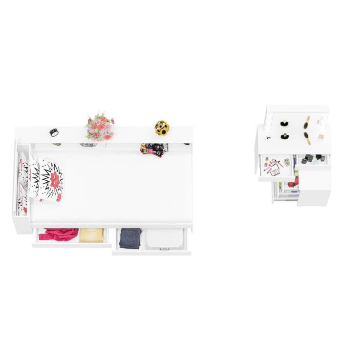 Спальные гарнитуры, Столик косметический с лампочками 110 и Ксения 900 односпальная кровать с ящиками и прикроватным блоком