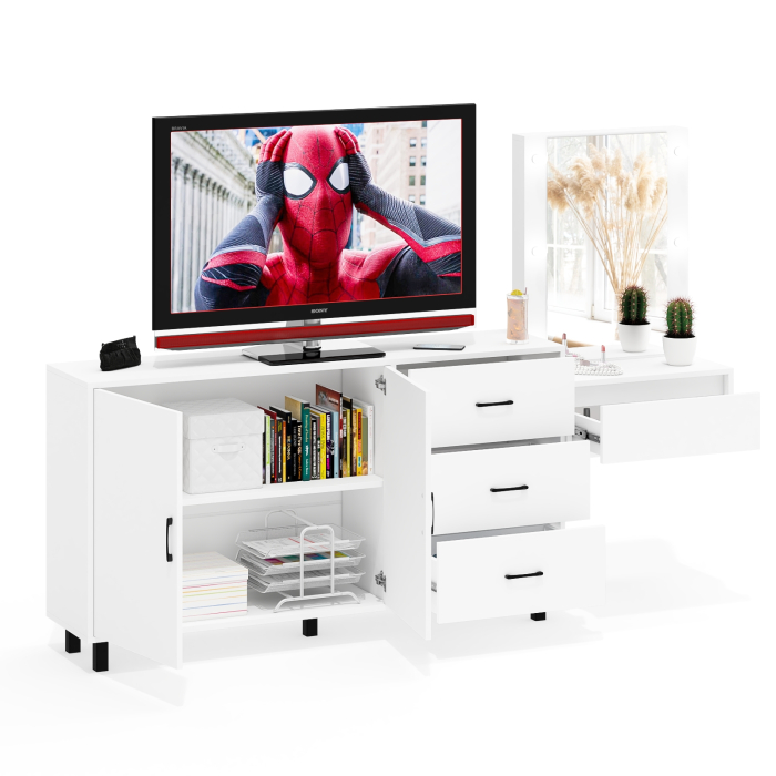 С зеркалом, Косметический навесной столик с подсветкой и комод с ящиками и дверками 123-1604