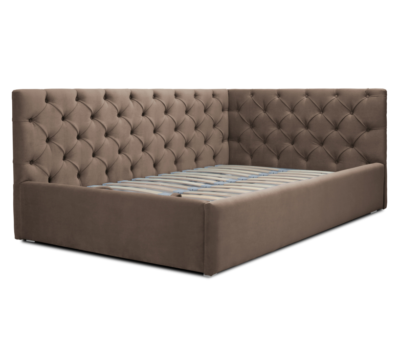 Мягкая кровать, Кровать с мягким изголовьем угловая Оливия 900, микровелюр