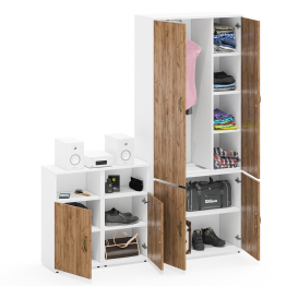 Широкий шкаф для одежды Лидер-8 и две тумбочки с нишей и полкой за дверкой