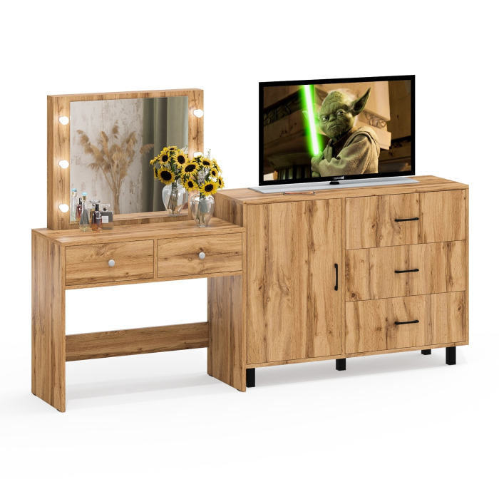 Туалетные столики, Стол туалетный для спальни с лампочками СТ-5 и тумба-комод 122-1204