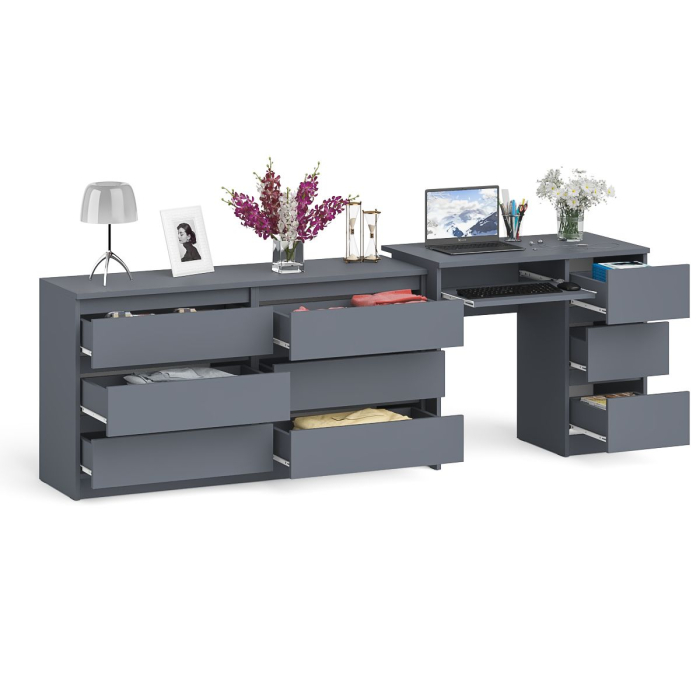 Домашние кабинеты, Комод 1380 6-ть ящиков Мори с однотумбовым столом компьютерным МС-6 правым