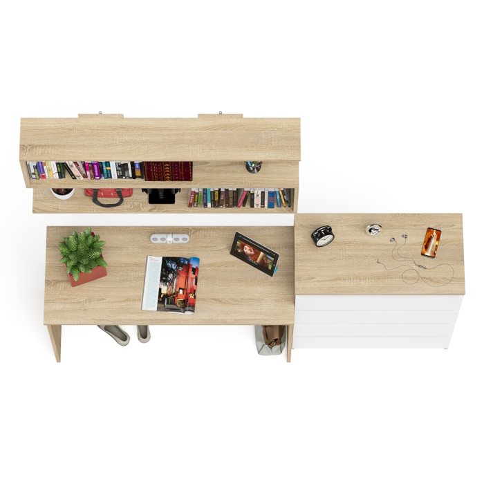 Прямые компьютерные столы, Комод Мори четыре ящика МК800.4 с письменным столом с навесной полкой на 1200