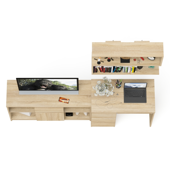 Прямые компьютерные столы, Тумба Мори МТВ1204.1 с компьютерным столом МС-6 левый и полкой 900